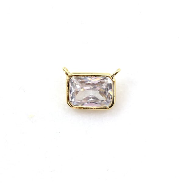 CZ Rectangle Cubic Zirconia Connector 2 Loop Charm Two Ring CZ Drop Geometric Small Charm, Diamond Necklace Charm 9mm x 6mm, DIY Jewelry