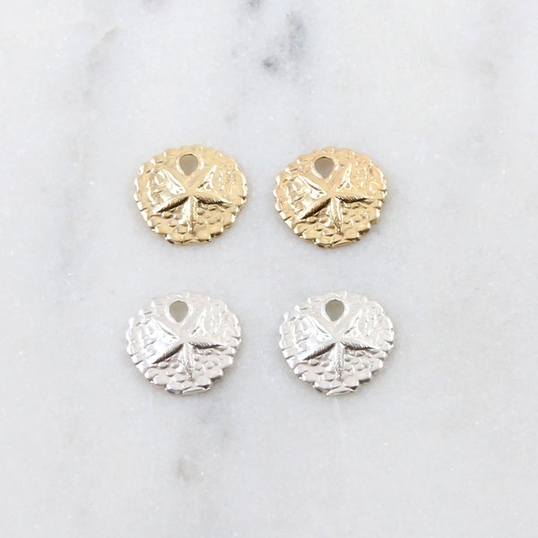 2pcs Lightweight Sand Dollar Beach Ocean Lover Charm 10mm Gold Filled or Sterling Silver Featherweight Charm Summer Pendant