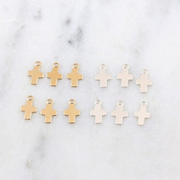 6pcs - Gold Filled or Sterling Silver Ultra Tiny Mini Cross Charm Religious Jewelry, Miniature Charm, Catholic Charm 4.5mm x 5mm