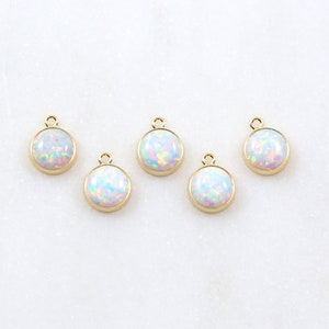 14K Gold Filled Opal Charm: 6mm Round Bezel Pendant