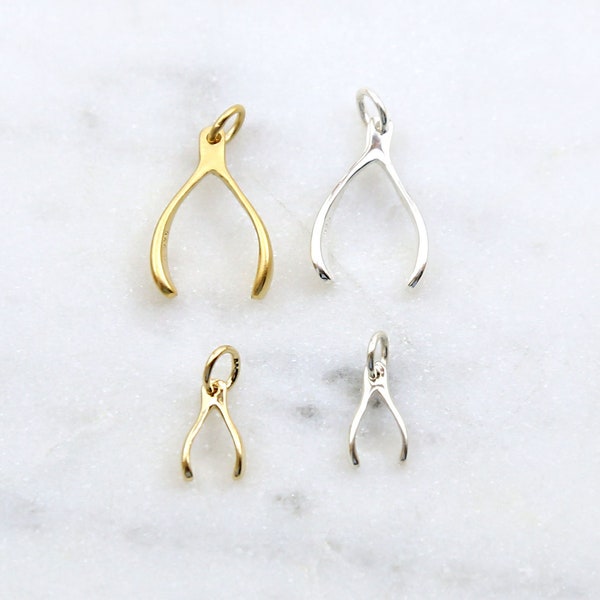 Wishbone Good Luck Charm, Sterling Silver, 24k Gold Plated, Small Wishbone, Medium Wishbone, Good Fortune Charm, Protection Charm, Wish Bone