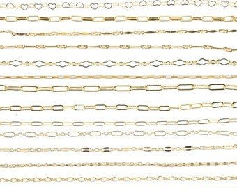 14K Gold Filled Unfinished Chains Chains for Permanent Jewelry Cable Chain Bar Chain Rolo Chain Starburst Chain, Paperclip Chain Made in USA