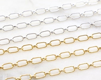 Rectangle Long and Short Chain 6mm x 3.4mm Rounded Paperclip Chain 14K Gold Filled, Sterling Silver, Bulk Wholesale Chain by the Foot