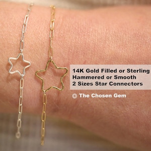 2 pcs Star Connector Ring Charm Permanent Jewelry Bracelet Connector Delicate Textured Hammered Sterling Silver, 14K Gold Filled