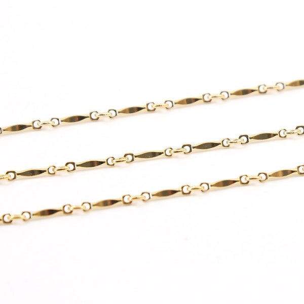 14K Gold Filled Marquise 1.25mm x 8mm Flat Link Faceted Bar Tube Délicat Minimal Permanent Jewelry Chain Vendu par pied, chaîne de gros en vrac