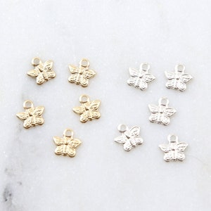 5pcs Teeny Tiny Cute Dainty Delicate Butterfly Charm Insect Spring Gold Filled or Sterling Silver Featherweight Charm Pendant, Animal Charm