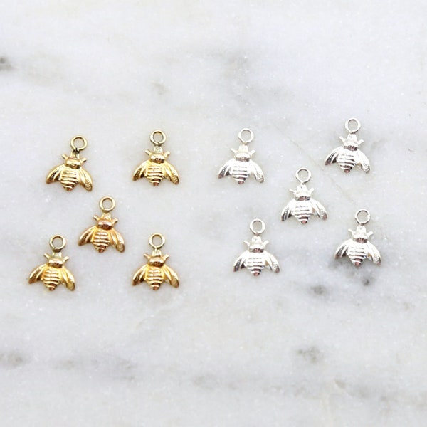 5pcs Dainty Teeny Tiny Delicate Bumble Bee Charm 14K Gold Filled, Sterling Silver, Bee Gift for Bee Lover, Bee Insect Charm, Honey Bee Charm
