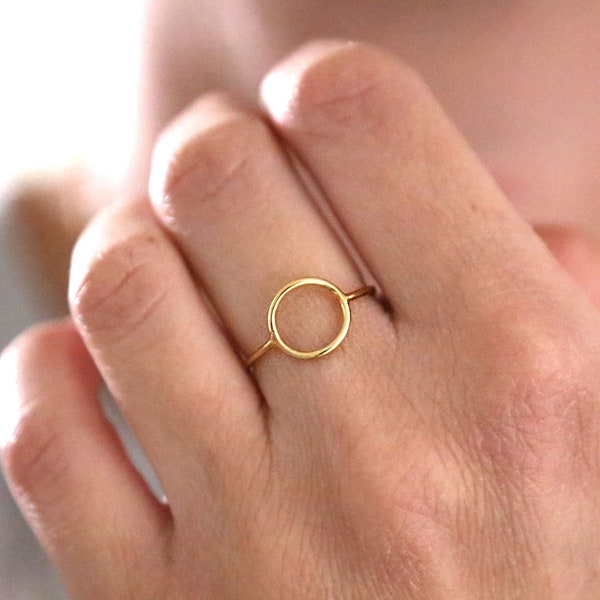 14K Gold Filled Open Circle Round Ring, Thin Minimal Geometric Stacking Ring, Gold Everyday Dainty Ring, Size 6,7,8
