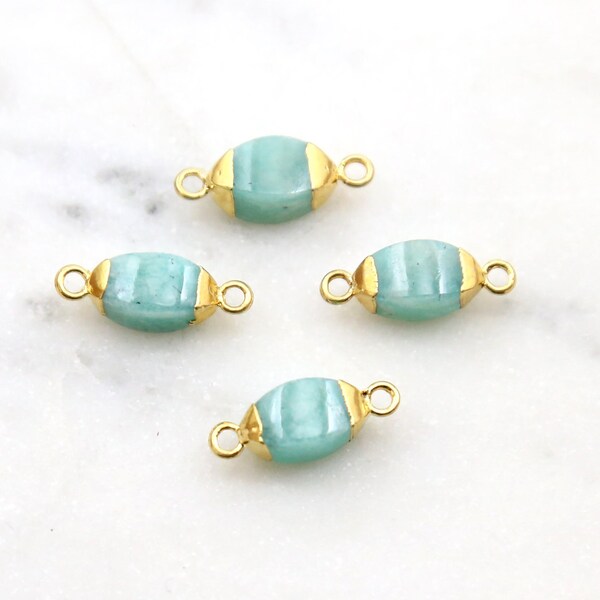 1 pc Small Amazonite Link Connector 2 Loop Charm 15mm x 5mm Nugget Gemstone Charm Gold Rim Bezel Gemstone Pendant Gold Edge Stone Small Gem