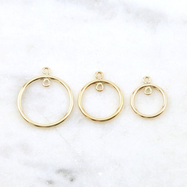 Delicate Round Circle With Inner Loop 14K Gold Filled, Ring Circle Disc Coin Charm 11mm, 14mm, 17mm Disc Round Connector Open Link