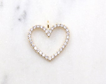 Grand pendentif amour en plaqué or et zircone cubique coeur CZ, collier Saint Valentin, breloque amour, pendentif coeur amour CZ, cadeau pour maman