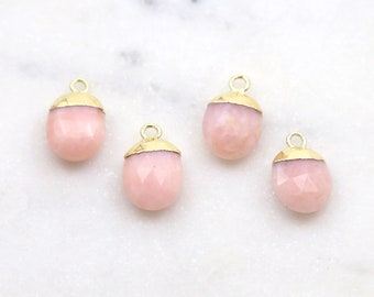 1 pc Small Rounded Oval Pink Opal 10mm x 8mm Nugget Gemstone Drop Charm Gold Rim Bezel Gemstone Pendant Gold Edge Stone Small Raw Gem
