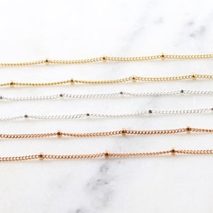Dainty Satellite 1mm Curb Ball Chain 1.8mm Beads 14K Gold Filled, Sterling Silver, Rose Gold Filled Unfinished Bulk Chain, Sold by the Foot