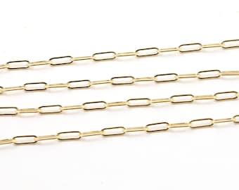 3x9mm Thick Elongated Flat Link Rectangle Drawn Cable Chain Box Chain Paperclip Chain Gold Filled, Sterling Silver, Sold by the Foot