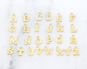 Gold Filled Initial Block Letter Charm Drop Small Tiny Personalized Pendant A-Z Alphabet Charm