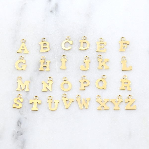 Gold Filled Initial Block Letter Charm Drop Small Tiny Personalized Pendant A-Z Alphabet Charm