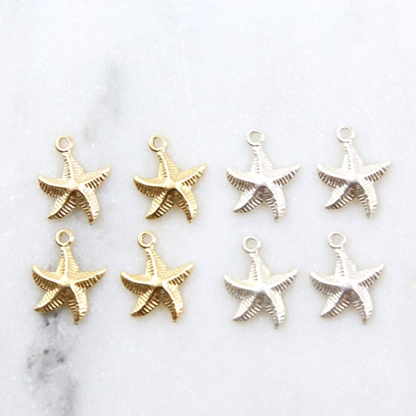 4pcs Dancing Starfish Lightweight Beach Charm, Ocean Charm, Gold Filled or Sterling Silver Featherweight Charm, Sea Charm, Tropical Pendant
