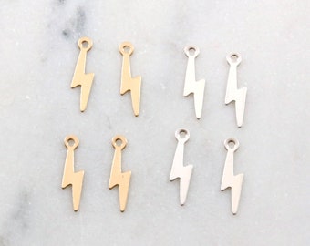 4pcs Small Tiny Lightning Bolt Charm Delicate Dainty Gold Filled or Sterling Silver Lightweight Featherweight Charm Celestial Pendant