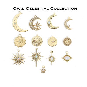 Gold Opal Stern und Mond himmlische Sammlung, wählen Sie Ihren Charme, Gold Stern Charme, Opal Mond Charme, Opal Stern Anhänger, Goldmedaillon Anhänger