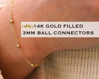 5 stuks kleine ronde bal van 3 mm 14 kt gold filled 2 lussen schakelverbinding balverbinding, kleine kogelverbinding permanente sieraden armband balverbinding