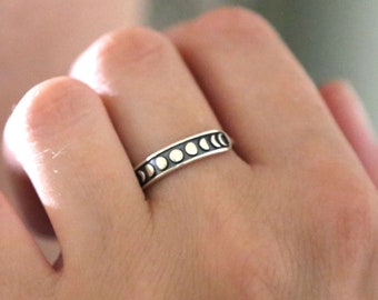 Sterling Silver Moon Phase Crescent Moon Full Moon Celestial Ring, Celestial Jewelry Statement Ring, Crescent Moon Ring .925 Sterling Silver