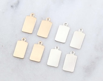 4 pcs Small Rectangle Stamping Blank with Ring 12mm x 6mm 14K Gold Filled, Sterling Silver, Dog Tag, Stamping Pendant Gold Name Plate Tag