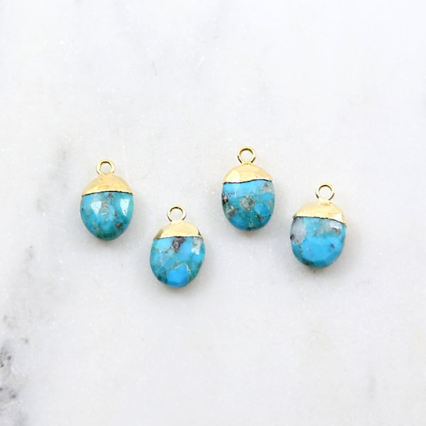 1 pc Small Rounded Oval Turquoise 10mm x 8mm Nugget Gemstone Drop Charm Gold Rim Bezel Gemstone Pendant Gold Edge Stone December Birthstone