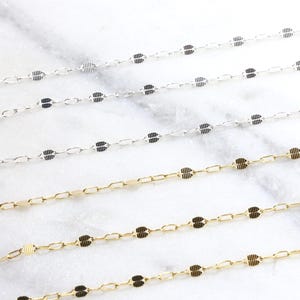 14K Gold Filled, Sterling Silver 2.3mm x 4.1mm Lined Textured Oval Chain with Paperclip Unfinished Chain, Chain for Permanent Jewelry