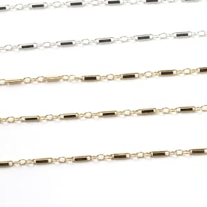 Flat Rectangular Shimmer Bar Chain 14K Gold Filled or Sterling Silver Bar Tube Chain Minimal Unfinished Permanent Jewelry Chain Made in USA