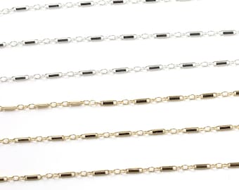 Flat Rectangular Shimmer Bar Chain 14K Gold Filled or Sterling Silver Bar Tube Chain Minimal Unfinished Permanent Jewelry Chain Made in USA