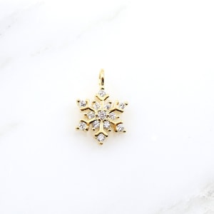 Tiny CZ Gold Snowflake Drop Charm 10mm x 7mm Cubic Zirconia Gold Rimmed Gold Plated Bezel Snow Winter Holiday Dangle Pendant Christmas Charm