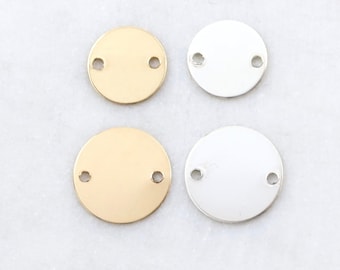 Round Circle Stamping Disc Bracelet Connector 2 Holes 14K Gold Filled Sterling Silver, 24 Gauge Stamping Blank Pendant 11mm, 9mm Metal Blank