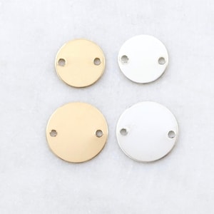 Round Circle Stamping Disc Bracelet Connector 2 Holes 14K Gold Filled Sterling Silver, 24 Gauge Stamping Blank Pendant 11mm, 9mm Metal Blank