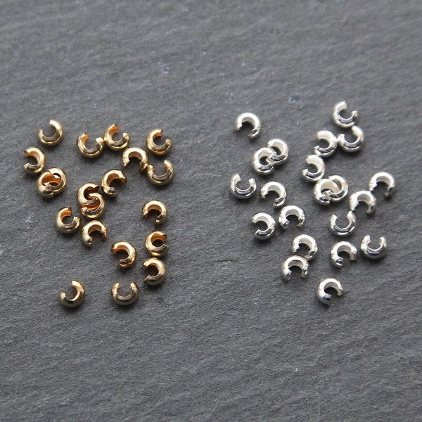 20 Pieces 3mm Crimp Cover Beads 14K Gold Filled, Sterling Silver Crimp Bead Bracelet Necklace End Findings Medium Covers, Jewelry Closure