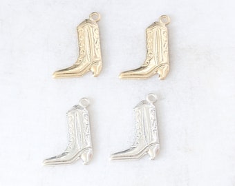 2 pcs Small Boot Charm, 14k Gold Filled or Sterling Silver, Lightweight Thin Charm Horse Lover Gift, Western Cowboy Charm, Permanent Jewelry