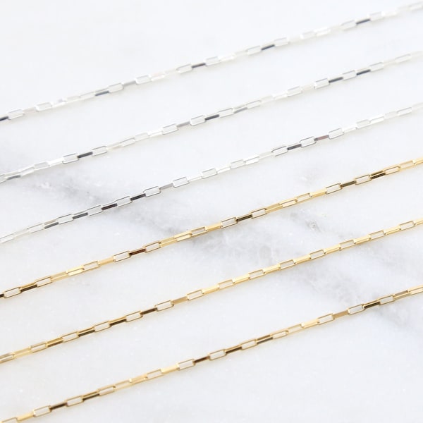 1.2mm x 3mm Thick Elongated Rectangular Link Venetian Box Chain Rectangle Wholesale Chain 14K Gold Filled Chain Sterling Silver Sold by Foot