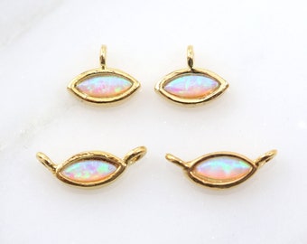 2 Pieces Tiny Gold Plated Gold Opal Evil Eye Marquise Sideways Loop Oval Drop, 2 Loop Connector Small Earring Component Choker Charm 6 x 4mm