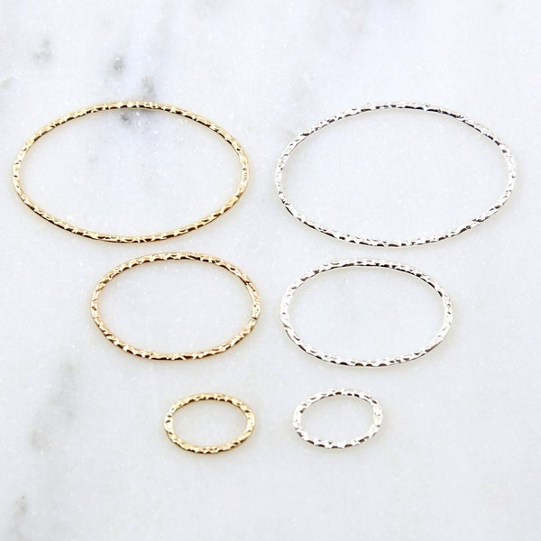 Dainty Textured Hammered Oval Link Connector Charm Sterling Silver, Gold Filled Ring  10mm, 20mm, 27mm, Unique Jewelry Findings, Jump Ring