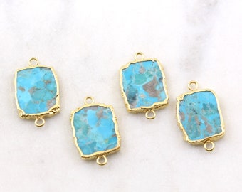 1 pc Turquoise Connector Link Flat Slice Gemstone Rectangle Charm Gold Rim Bezel Gemstone Pendant Gold Edge Stone Small December Birthstone