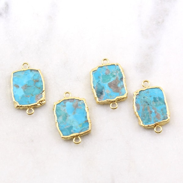 1 pc Turquoise Connector Link Flat Slice Gemstone Rectangle Charm Gold Rim Bezel Gemstone Pendant Gold Edge Stone Small December Birthstone