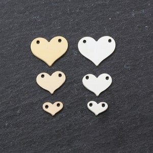 Two Hole Heart Connector Charm Flat Stamping Blank Pendant 14K Gold Filled Sterling Silver Top Hole for Necklaces Permanent Jewelry Link 24G