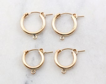 1 Pair 14K Gold Filled Hinged Hoops with Bail Thick Latch, Sterling Silver, Click Gold Earrings Modern 15mm x 2mm, 13mm x 2mm Earring 14k GF