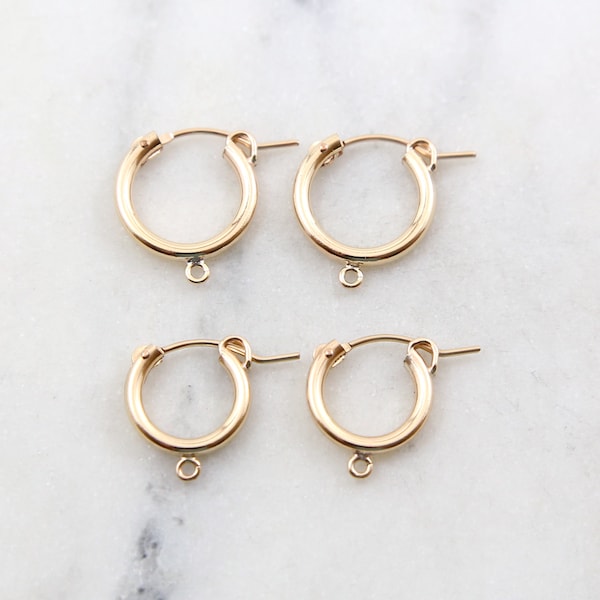 1 Pair 14K Gold Filled Hinged Hoops with Bail Thick Latch, Sterling Silver, Click Gold Earrings Modern 15mm x 2mm, 13mm x 2mm Earring 14k GF