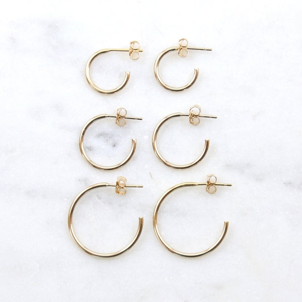 1 Pair Small 14K Gold Filled Endless Hoop Post Earrings Gold Hoops, 12mm, 15mm, 20mm, Earring Wires Earring Hook Component Thick Hoop Post