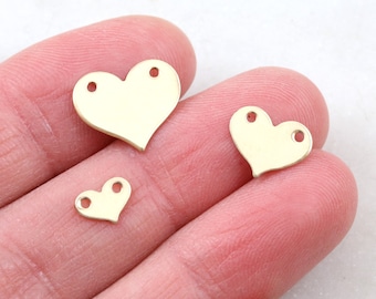 Two Hole Heart Connector Charm Flat Stamping Blank Pendant 14K Gold Filled Sterling Silver Top Hole for Necklaces Permanent Jewelry Link 24G
