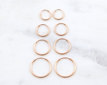 1 Pair Small Rose Gold Filled Endless Hoop 9mm, 12mm, 14mm, 16mm Earrings Earring Wires Hook Component