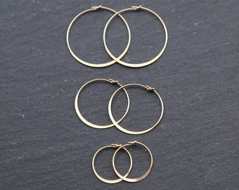 1 Pair Dainty Flattened 14K Gold Filled Endless Beading Hoop Flat Earrings Gold Hoops, 15mm, 20mm, 25mm, Earring Wire Earring Hook Component