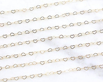 Gold Filled or Sterling Silver Heart Chain 4mm x 3mm Tiny Flat Link Heart Link Delicate Sold by the Foot Bulk Unfinished Chain Wholesale