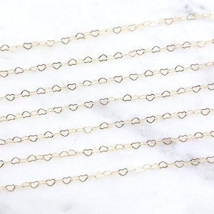 Gold Filled or Sterling Silver Heart Chain 4mm x 3mm Tiny Flat Link Heart Link Delicate Sold by the Foot Bulk Unfinished Chain Wholesale