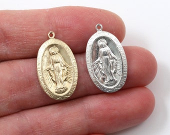 Virgin Mary Medal: Gold Filled or Sterling Silver Religious Charm (12x21mm)